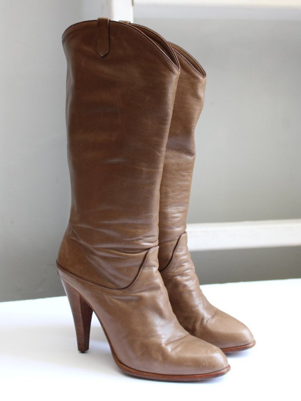 Mignani For Joseph Vintage 70s Brown Leather Calf Stacked Heel Boots Size 8